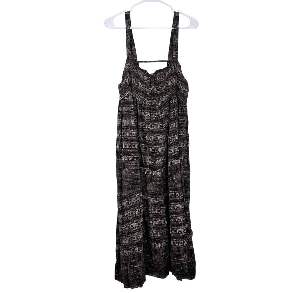 Free People Brown Black Printed Sleeveless Midi Dress Boho Open Back L - Picture 2 of 9